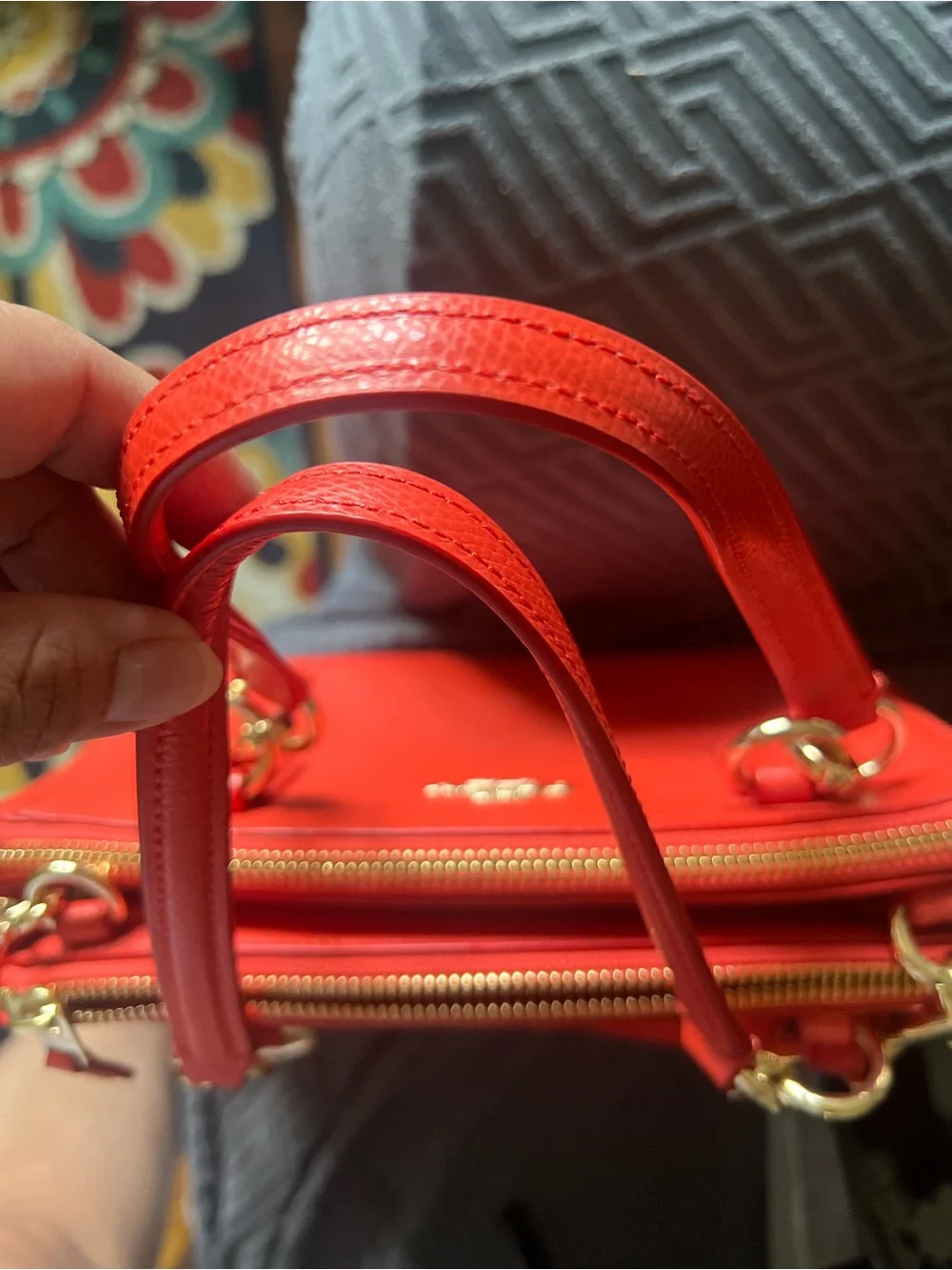Coach coral Leather Satchel with Top Handles and Shoulder Strap